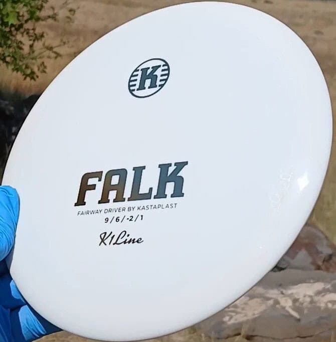77057001.07 Kastaplast Falk white disc golf fairway driver. front tilt view