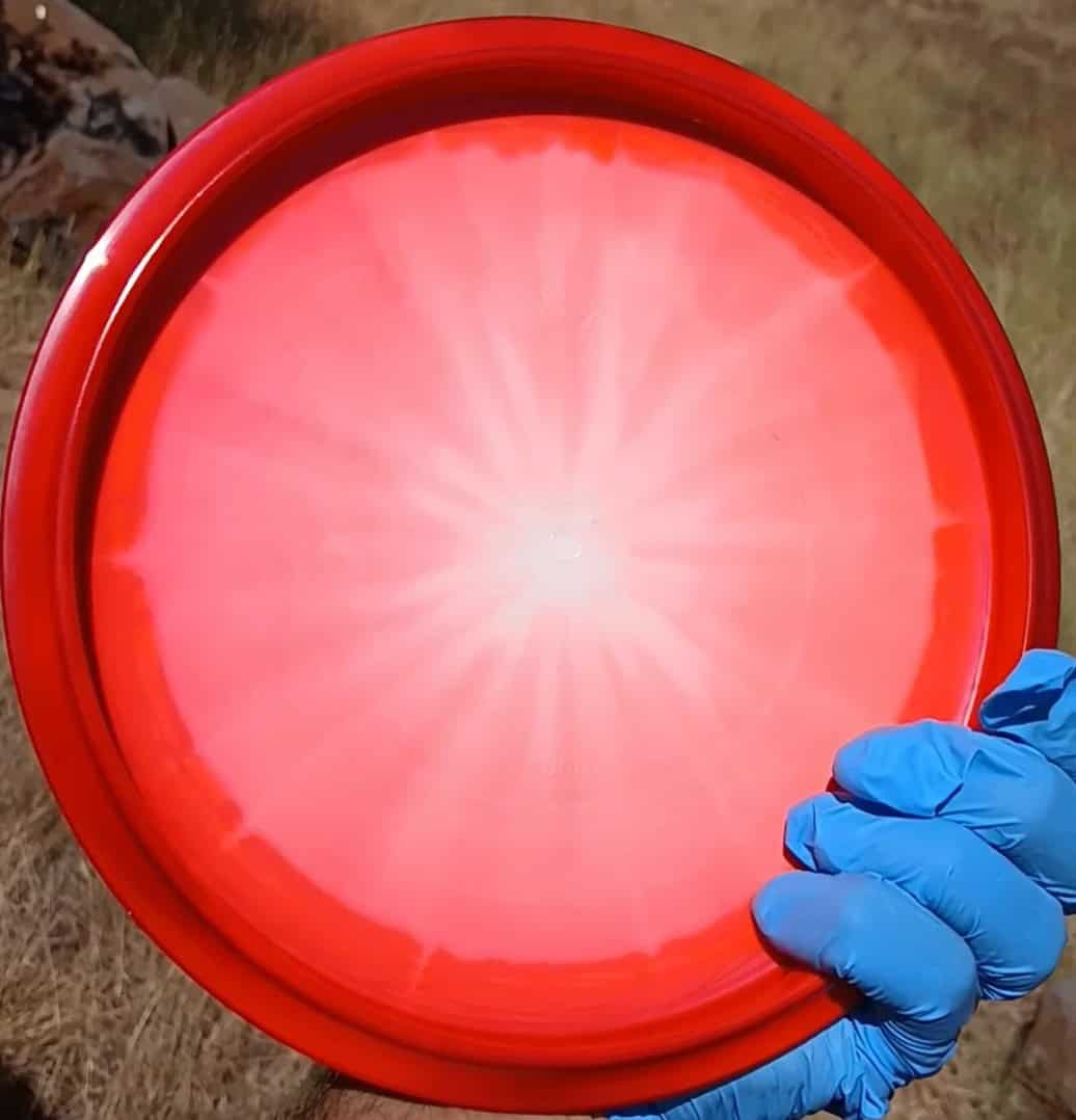 88010301.01 Fuzion Fugitive Orbit Red Blank disc golf midrange Special Edition from Dynamic Discs. back bottom view