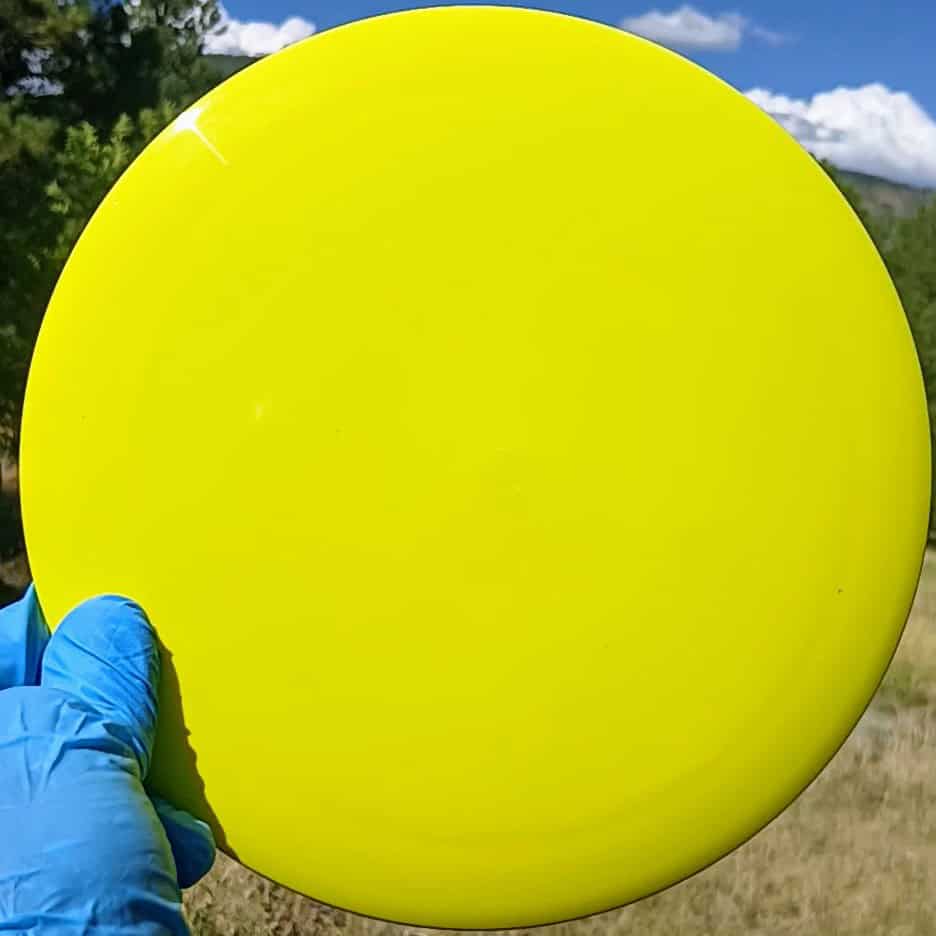 88014305.03 BioFuzion Enforcer yellow blank overstable disc golf distance driver from Dynamic Discs. front view