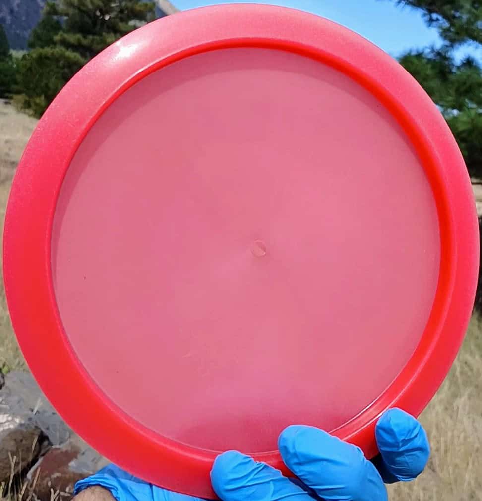 88018003.11 Lucid Air Evader red wiped disc golf fairway driver from Dynamic Discs. back bottom view