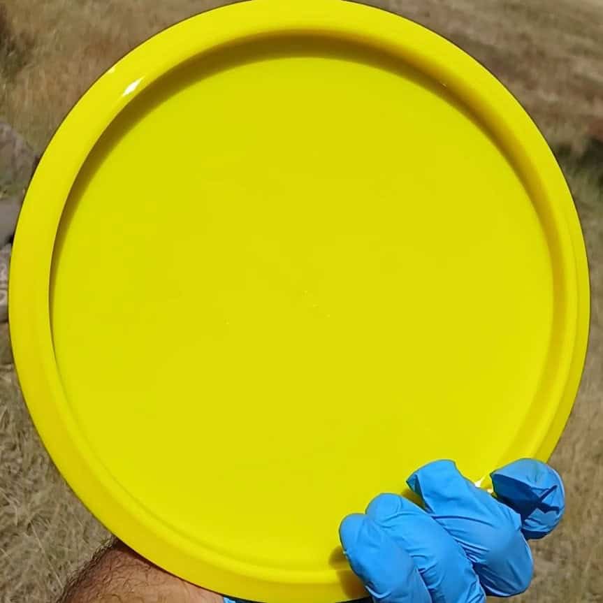 88020201.02 Gold Line Claymore yellow blank disc golf midrange from Latitude 64. back bottom view