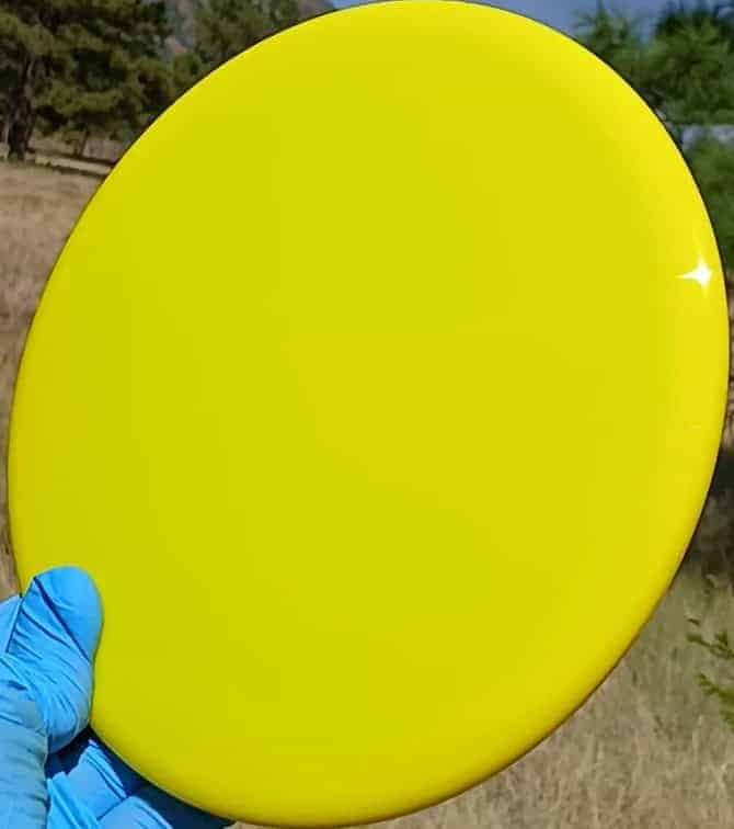 88020201.02 Gold Line Claymore yellow blank disc golf midrange from Latitude 64. front tilt view