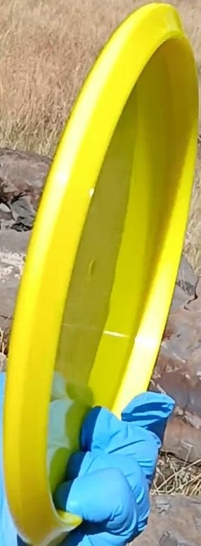 88020201.02 Gold Line Claymore yellow blank disc golf midrange from Latitude 64. profile wing view