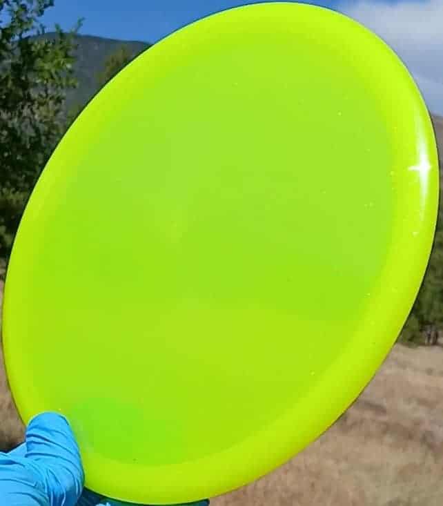 88020302.02 Opto Compass Sparkle yellow blank disc golf midrange from Latitude 64. front tilt view