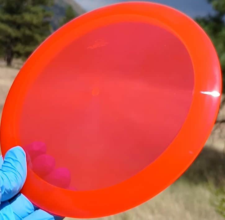 88027702.01 Opto Musket red blank disc golf fairway driver from Latitude 64. front tilt view
