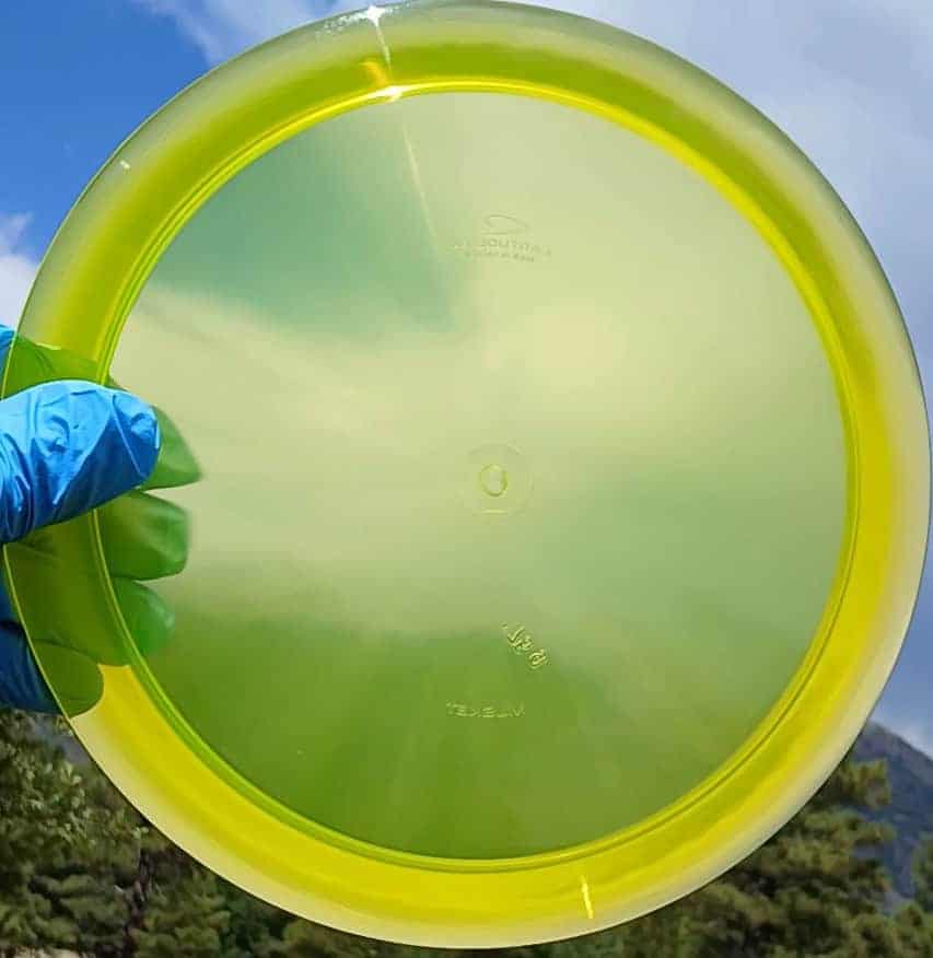 88027710.02 Opto Ice Musket yellow blank disc golf fairway driver from Latitude 64. front sky view
