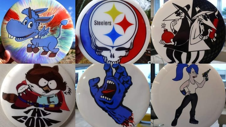 Custom_Dyed_Discs-Happy-Football-Spy-vs-Spy-South-Park-Coon-Screaming-Hand-Futurama-Leela