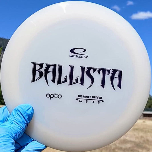 77024002.27 Opto Ballista White disc golf distance driver from Latitude 64. front view