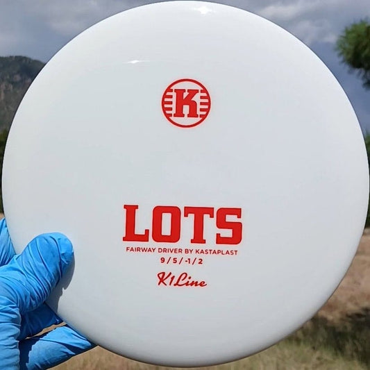 77057101.07 Kastaplast Lots white disc golf fairway driver. front view.