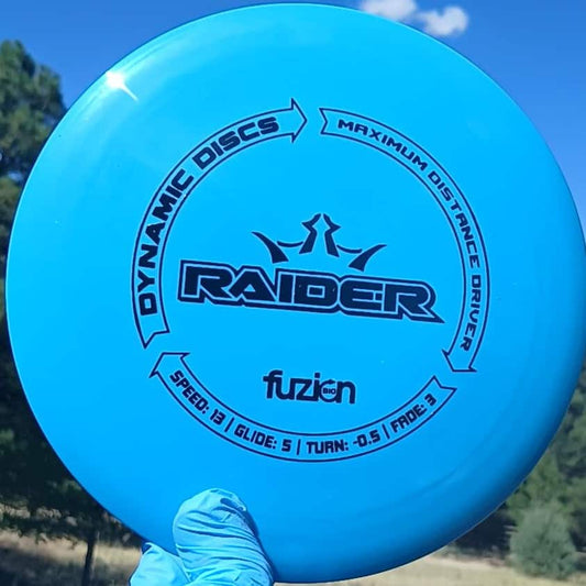 88014605.23 BioFuzion Raider blue hot-stamped disc golf distance driver from Dynamic Discs. front view