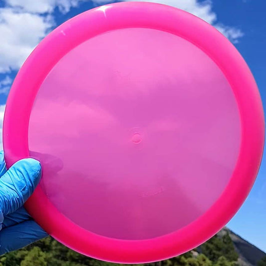 88017302.04 Lucid Escape pink blank disc golf fairway driver from Dynamic Discs. front skyline view