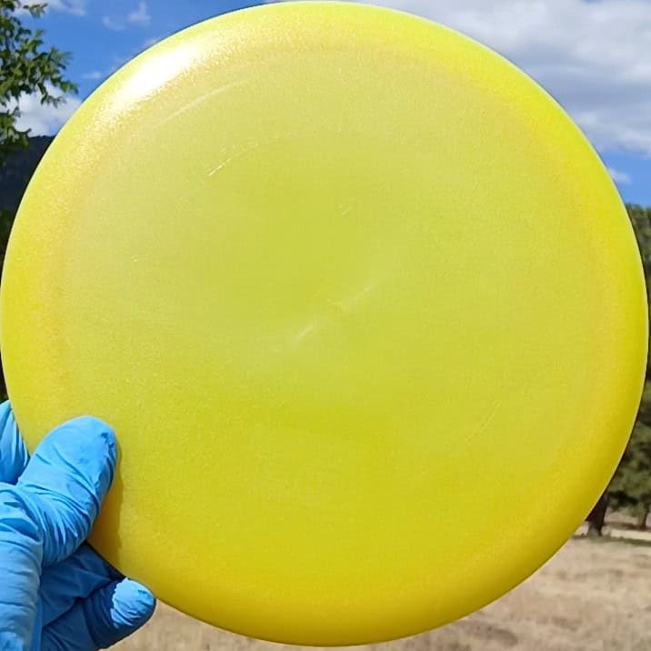 88017303.12 Lucid Air Escape yellow wiped disc golf fairway driver from Dynamic Discs. front view