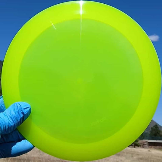 88034102.02 VIP Destiny yellow blank understable disc golf distance driver from Westside Discs. Front view. 