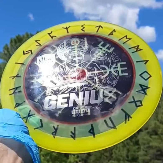 Discmania Active Premium Genius Vegvisir Compass yellow custom dyed disc golf fairway driver front angled view ghost stamp