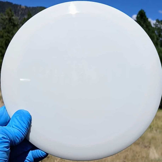 Latitude 64 Gold Line Ballista white wiped disc golf distance driver front view - Custom Dyed Discs