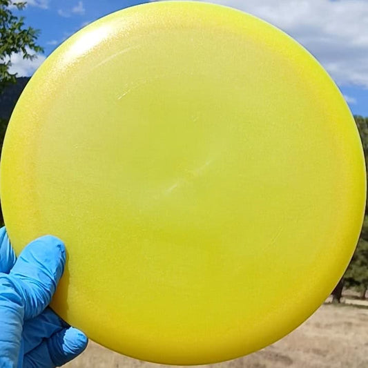 Dynamic Discs Lucid Air Escape yellow wiped disc golf fairway driver front view