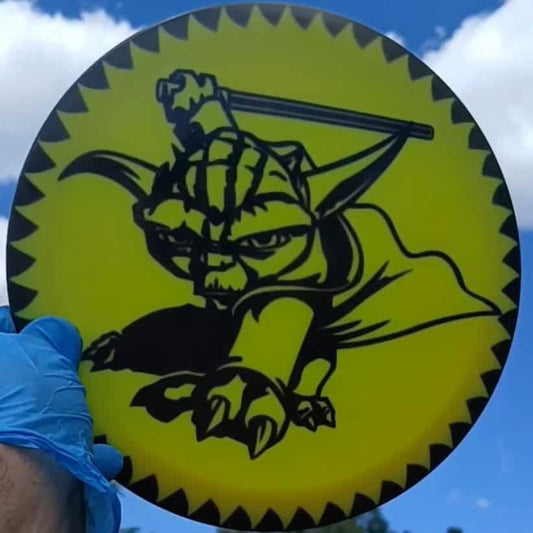 Dynamic Discs Lucid Air Evader Yoda Saber Star Wars custom dyed yellow disc golf  fairway driver front view