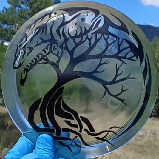 Dynamic Discs Lucid Ice Escape Spirit Wolf custom dyed disc golf fairway driver front view.