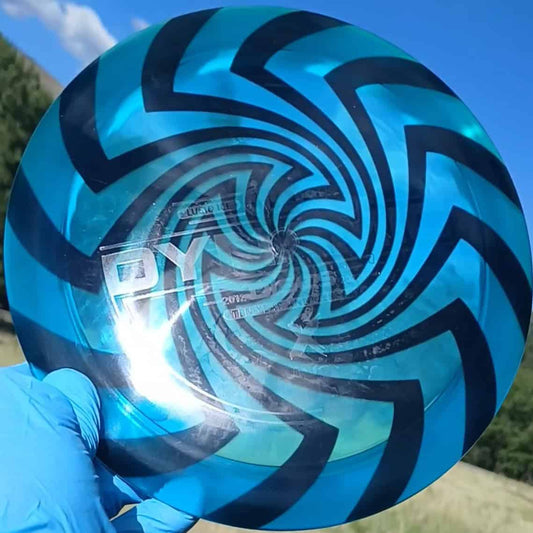 Dynamic Discs Lucid Ice Trespass Spider Legs blue custom dyed disc golf distance driver front angled view ghost stamp