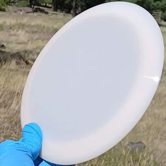 Latitude 64 Opto Ballista white wiped disc golf distance driver front tilt view - Custom Dyed Discs