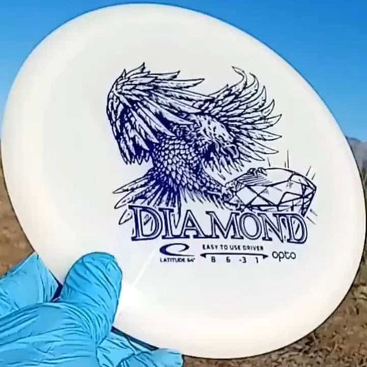 Latitude 64 Opto Diamond White disc golf fairway driver front tilt view - Custom Dyed Discs