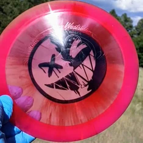 Westside Discs VIP-X Sword Crazy Smiley disc golf distance driver front view - Custom Dyed Discs 