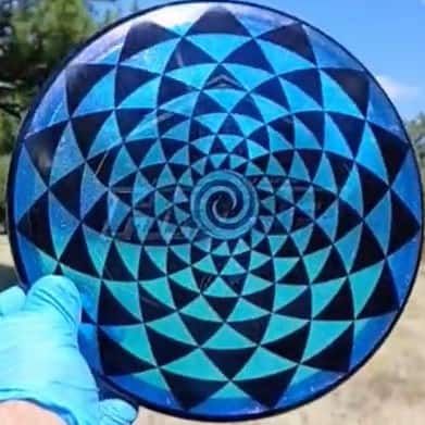 Westside Discs VIP Glimmer Harp Penny Flower Spiral blue sparkle geometric overstable disc golf putter front view - Custom Dyed Discs
