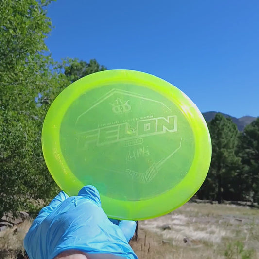Lucid Sparkle Felon yellow wiped Fairway Driver 173g from Dynamic Discs. ghost stamp