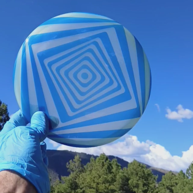 042503.01 Sensei Glow Spiral Square geometric design disc golf putter ghost stamp from Discmania.