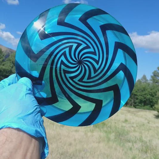 014902.31 Lucid Ice Trespass Spider Legs geometric disc golf design on blue custom Lucid X Ice Trespass 10-year Anniversary ghost stamp.