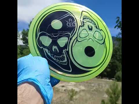 017402.11 Lucid Sparkle Felon Yellow Yin Yang Skulls custom disc golf fairway driver. Ricky  Wysocki 2x World Champion SOCKIBOMB ghost stamp.
